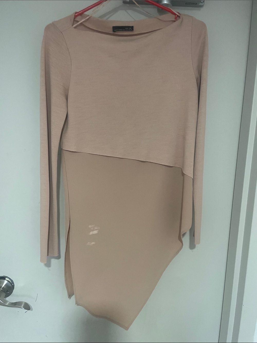 Zara Asymmetrical Layered Long-Sleeve Top in Beige
